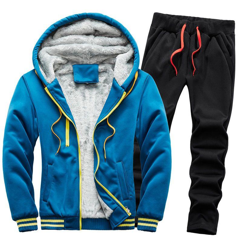 Season Men's Casual Sportswear Couple Fleece-Lined Thick Sweater Set Men's Youth Student Outdoor Running Suit