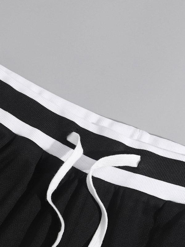 Men's Letter & Number Print Contrast Binding Pocket Shorts, Regular Fit Casual Drawstring Waist Track Shorts, Fashion Men's Streetwear Summer Bottoms