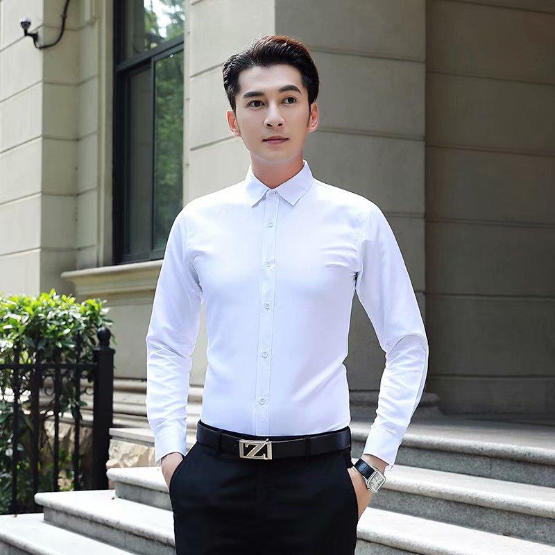 White Shirt Men's Long Sleeve Slim-Fitting Iron-Free Color Professional Business Suit Working Wear White Men's Suit Shirt 2024 Christmas