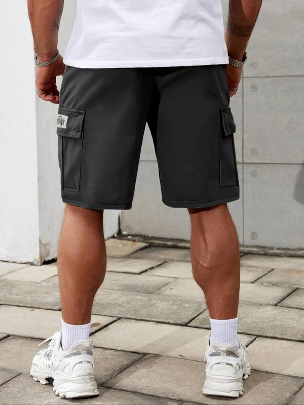 Men's Regular Fit Plain Patched Drawstring Waist Cargo Shorts, Casual Pocket Design Shorts for Summer, Fashion Men's Bottoms for Daily Wear