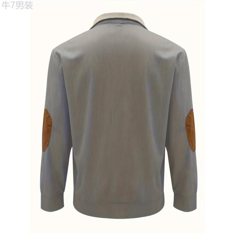 Long Sleeve Men's Henley Shirt with Contrast Color, Patchwork Pieces, and Stand Collar for Chic and Trendy Spring and Autumn Outdoors Leisurewear Casual Fabric Menswear Stretch