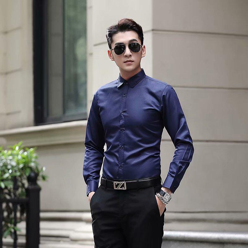 White Shirt Men's Long Sleeve Slim-Fitting Iron-Free Color Professional Business Suit Working Wear White Men's Suit Shirt 2024 Christmas