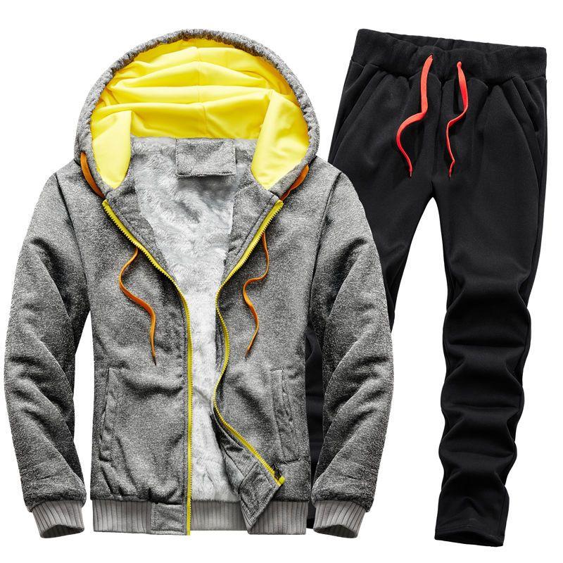 Season Men's Casual Sportswear Couple Fleece-Lined Thick Sweater Set Men's Youth Student Outdoor Running Suit