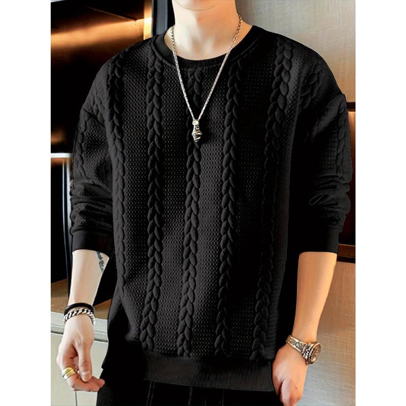 Men's Fashionable Knitted Sweatshirt, Casual round Neck, Polyester, Solid Color, Long Sleeve, Fit Style, Knitted Fabric, All-Match Autumn Winter Coat Knitwear Menswear