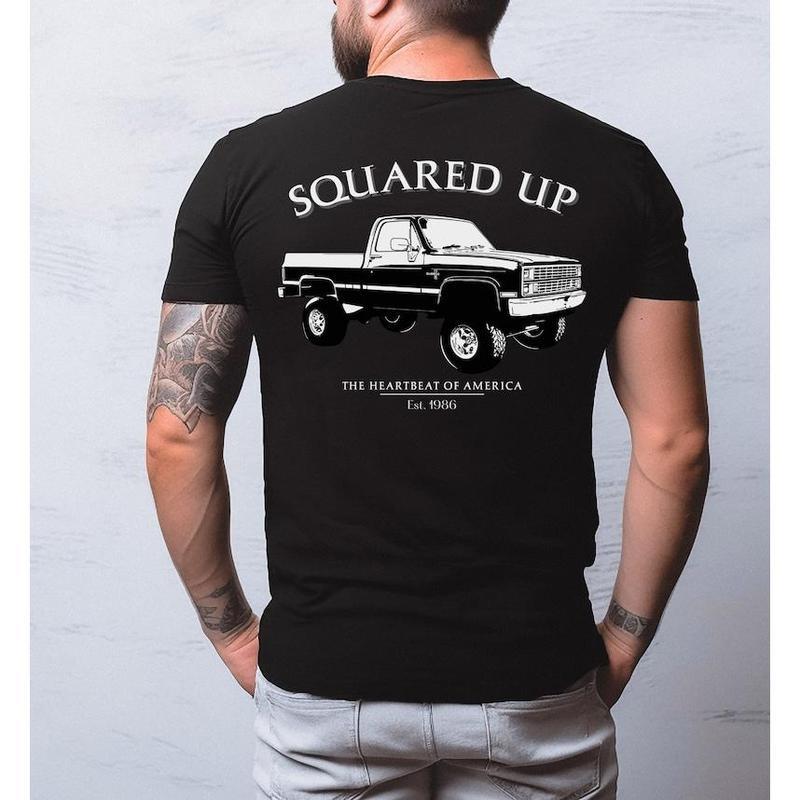 Vintage Vibe 2 Sides Squared Up 1986 Chevy Silverado Men's Cotton Tee Old School Chevy Tee Gift for Him Truck Shirt Classic Chevy Truck OL00095 Casual Menswear Streetwear Tshirt Tops Biker Trouser Jeans Dress Round Neck Shortsleeve Crewneck