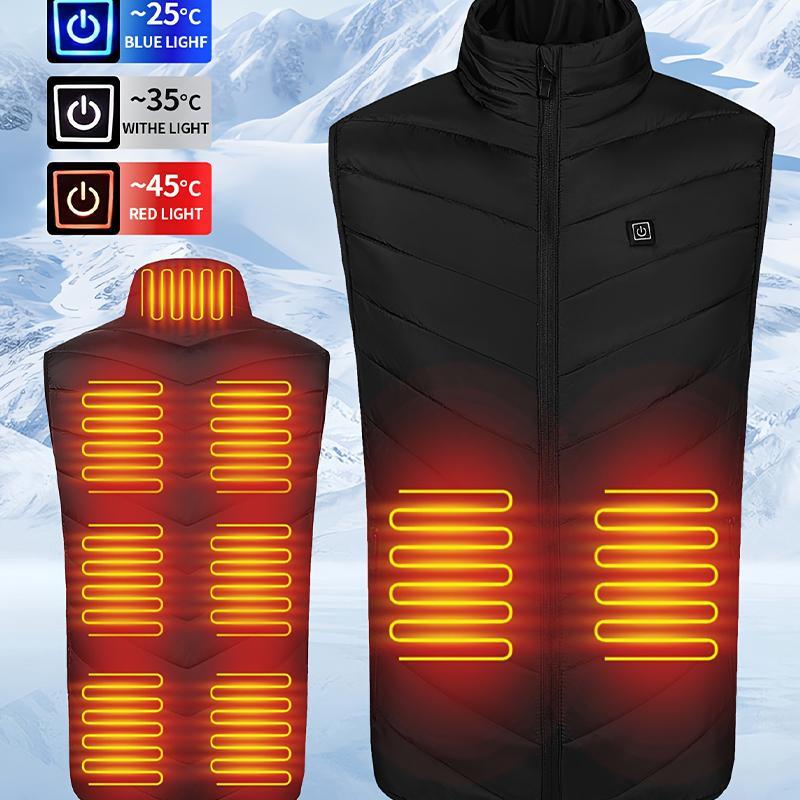 USB Rechargeable Zipper Heated Vest, 9 Heating Zones Washable Electric Vest, Winter Outdoor Heated Jacket, Sports & Outdoor Accessories (Excluding Power Bank)