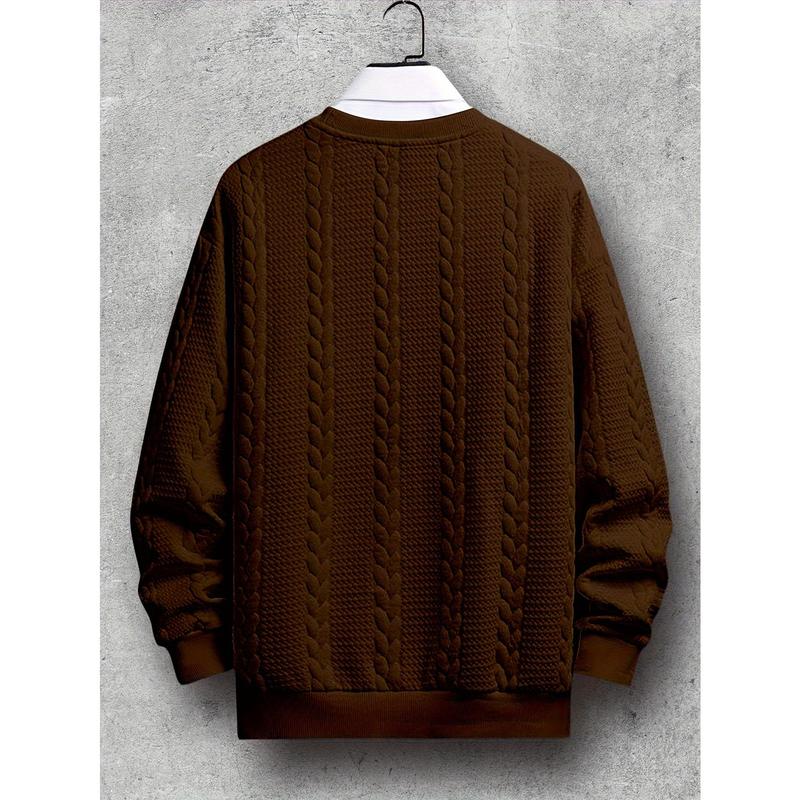 Men's Fashionable Knitted Sweatshirt, Casual round Neck, Polyester, Solid Color, Long Sleeve, Fit Style, Knitted Fabric, All-Match Autumn Winter Coat Knitwear Menswear