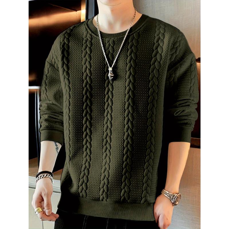 Men's Fashionable Knitted Sweatshirt, Casual round Neck, Polyester, Solid Color, Long Sleeve, Fit Style, Knitted Fabric, All-Match Autumn Winter Coat Knitwear Menswear