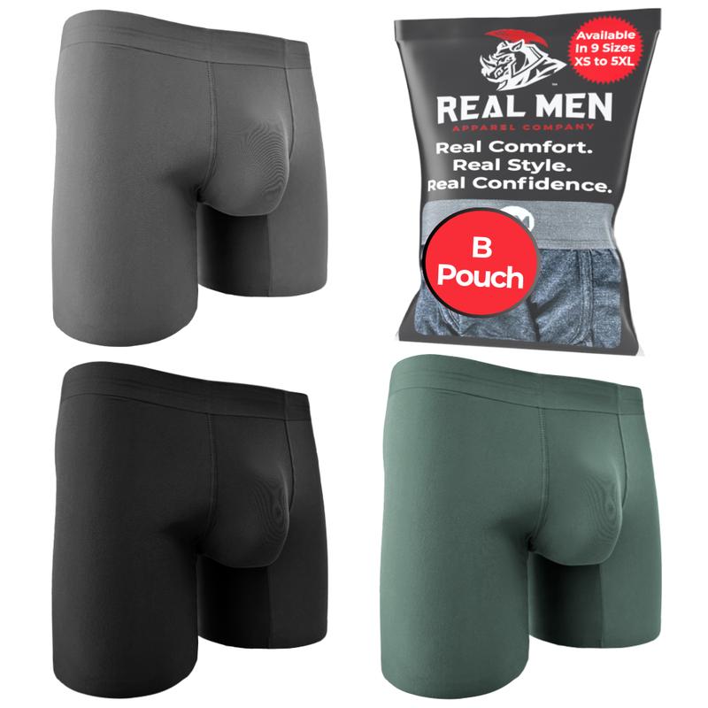 Nylon 7in Seamless Pouch Boxer Briefs 3pk Black Heather Gray Slate Green Menswear Underwear Plain Man Fabric Socks