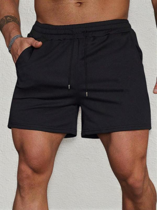 Men's Loose Solid Drawstring Waist Pocket Straight Leg Shorts, Casual Summer Clothes, Comfy Breathable Summer Shorts, Men Streetwear Bottoms for Daily Wear, Going Out Outfits