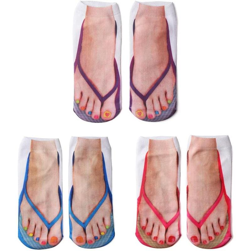 3 Pairs Flip Flop Socks Women Funny Slipper Socks Men Novelty Crazy Socks Gifts 6-10