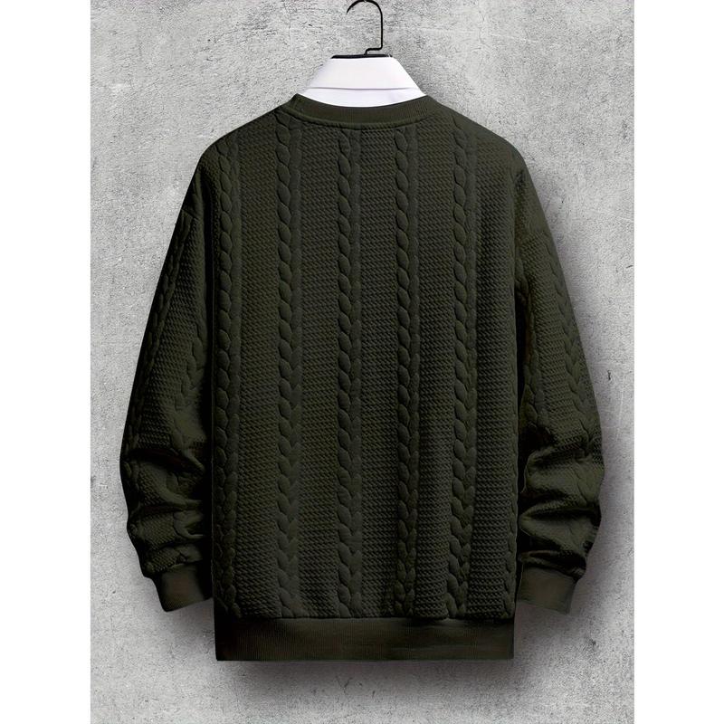 Men's Fashionable Knitted Sweatshirt, Casual round Neck, Polyester, Solid Color, Long Sleeve, Fit Style, Knitted Fabric, All-Match Autumn Winter Coat Knitwear Menswear