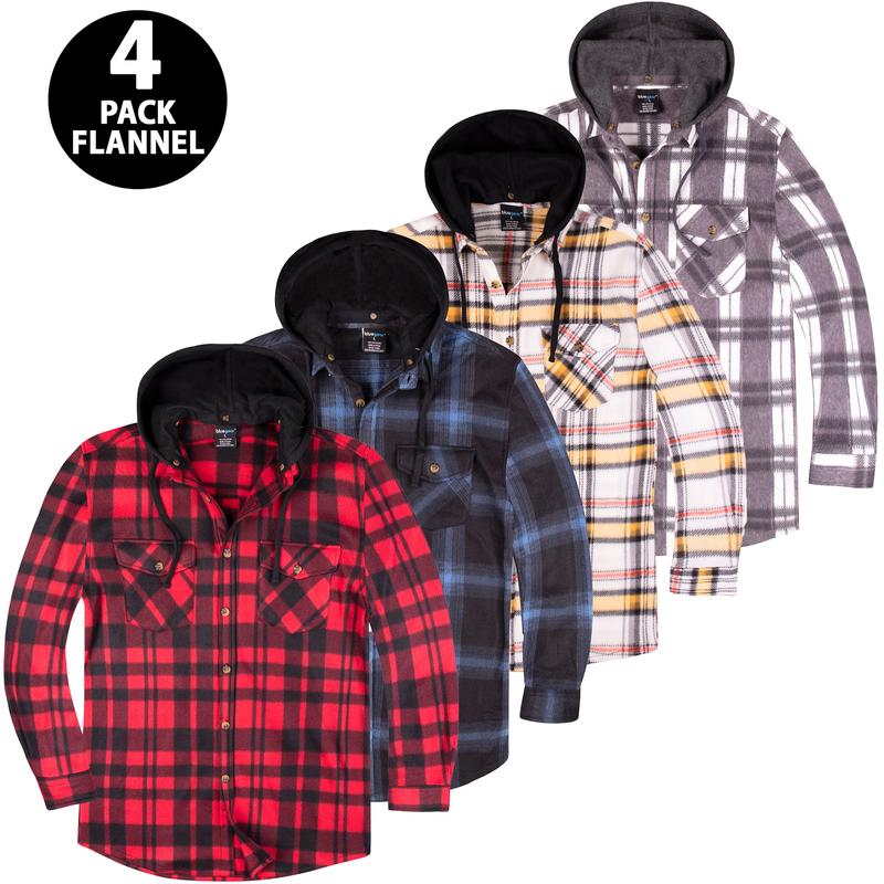 Mens 4 PACK Flannel Shirt Regular and Big Mens Upto Size 4XL Big