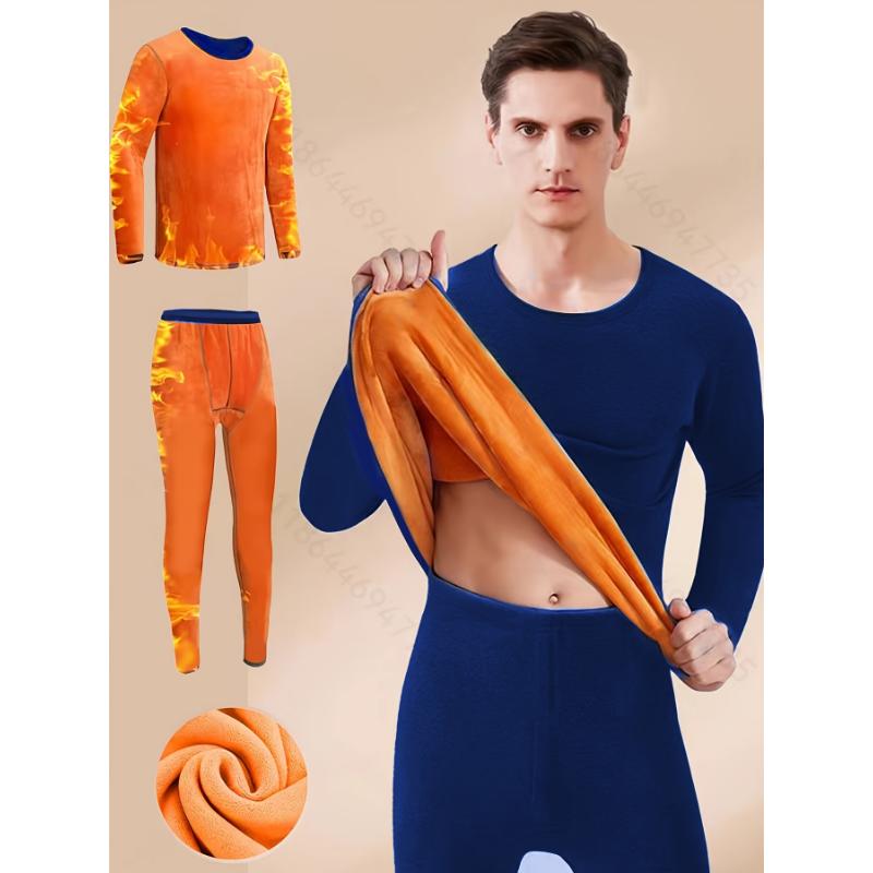 Men's Winter Thermal Underwear Set - Ultra-thick Fleece, Warm And Comfortable Long-sleeved Tops Pants For Middle-aged Elderly People