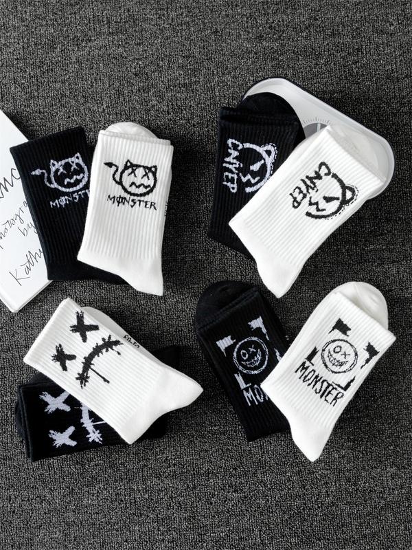 Men's Cartoon Graphic Print Crew Socks, Casual Soft Comfy Breathable Socks for All Seasons Daily Wear, Mens Socks