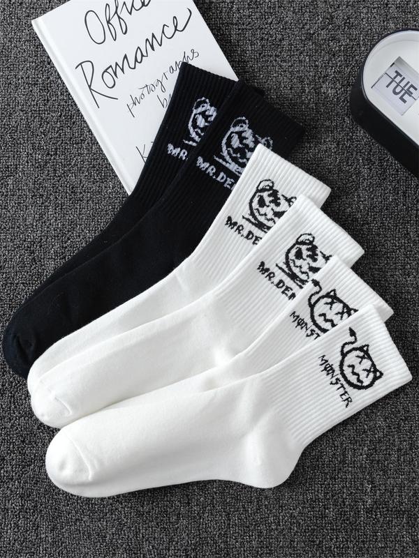 Men's Cartoon Graphic Print Crew Socks, Casual Soft Comfy Breathable Socks for All Seasons Daily Wear, Mens Socks