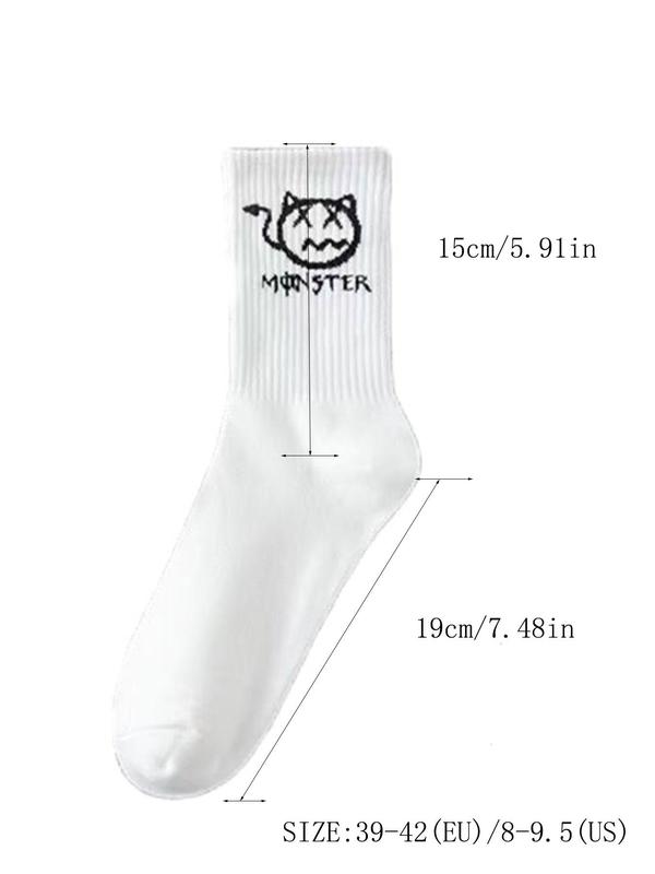 Men's Cartoon Graphic Print Crew Socks, Casual Soft Comfy Breathable Socks for All Seasons Daily Wear, Mens Socks