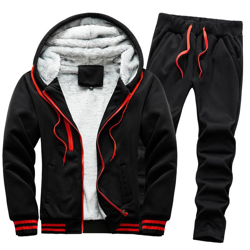 Season Men's Casual Sportswear Couple Fleece-Lined Thick Sweater Set Men's Youth Student Outdoor Running Suit