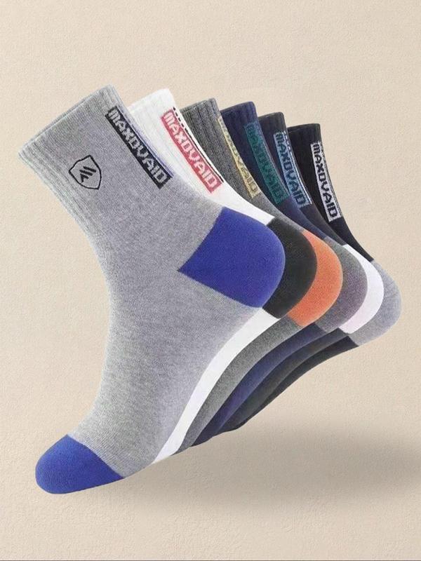 Men's  Letter Patchwork Graphic Crew Socks, Casual Moisture Wicking Socks, Soft Comfy Breathable Socks for All Seasons Daily Wear