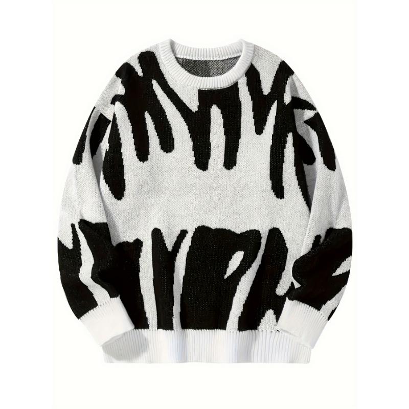 Mens Graphic Knitted Sweater - Soft and Warm Vibrant Print Design, Long Sleeve Crew Neck, Perfect for Casual Daily Wear - Ideal for Men in Fall and Spring Seasons