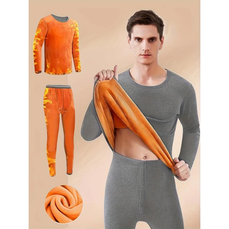 Men's Winter Thermal Underwear Set - Ultra-thick Fleece, Warm And Comfortable Long-sleeved Tops Pants For Middle-aged Elderly People