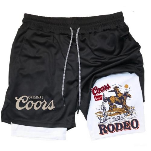 Coor Banquet Beer Shorts Men's Cross & Letter Print 2 in 1 Drawstring Waist Shorts, Loose Casual Pocket Track Shorts for Summer, Fashion Men's Bottoms for Daily Wear