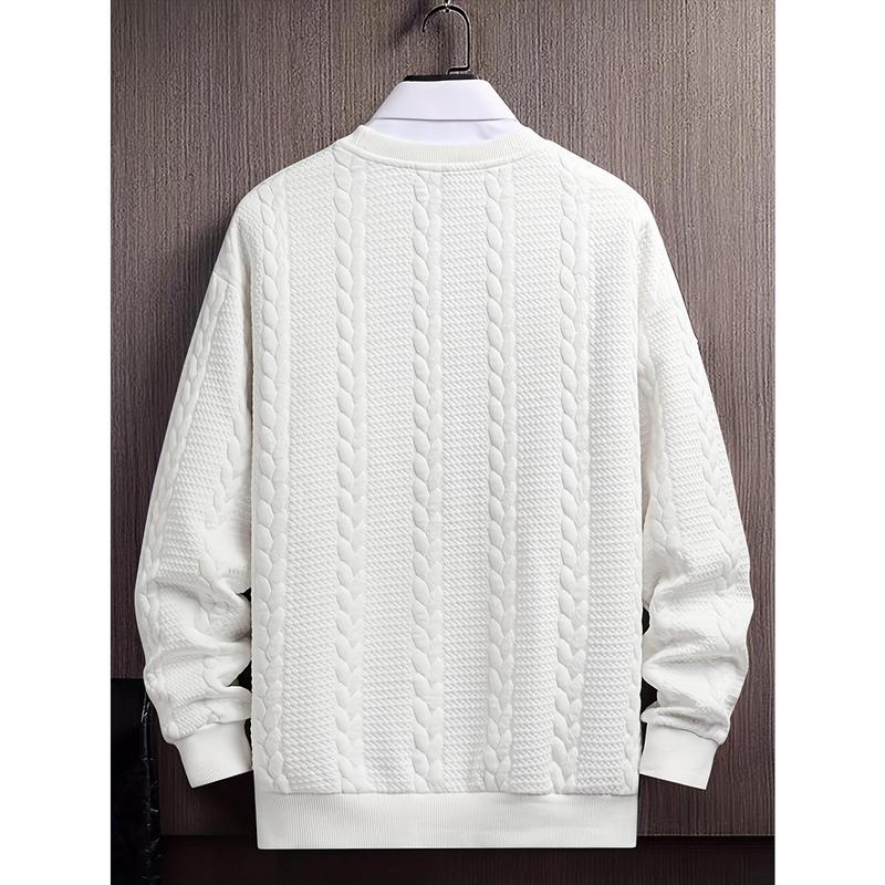 Men's Fashionable Knitted Sweatshirt, Casual round Neck, Polyester, Solid Color, Long Sleeve, Fit Style, Knitted Fabric, All-Match Autumn Winter Coat Knitwear Menswear