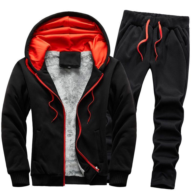 Season Men's Casual Sportswear Couple Fleece-Lined Thick Sweater Set Men's Youth Student Outdoor Running Suit