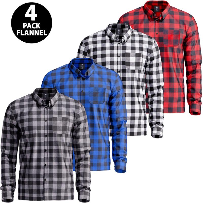 Mens 4 PACK Flannel Shirt Regular and Big Mens Upto Size 4XL Big