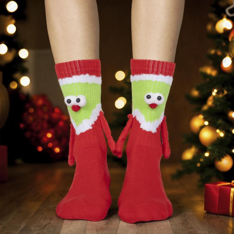 Christmas gift Santa socks 2 Pairs Holding Hand Novelty Socks, Magnetic Doll Unisex Funny Couple Socks, Graduation 3D Cute Socks