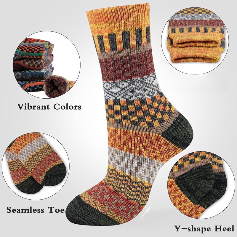 Mens Thick  Socks Thermal Warm Winter Crew Socks 5 Pairs Multicolors