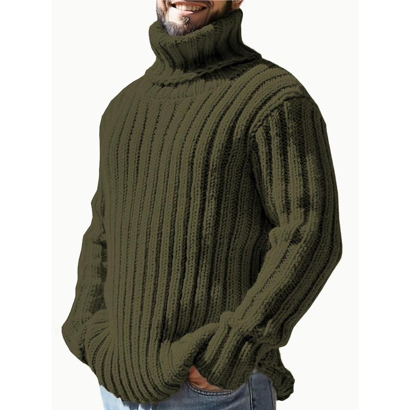 Fashion Men's Solid Color Turtleneck Sweater plus Size Men's Pullover Autumn and Winter Sweater Big Man Casual Wear Fabric Knitwear Menswear