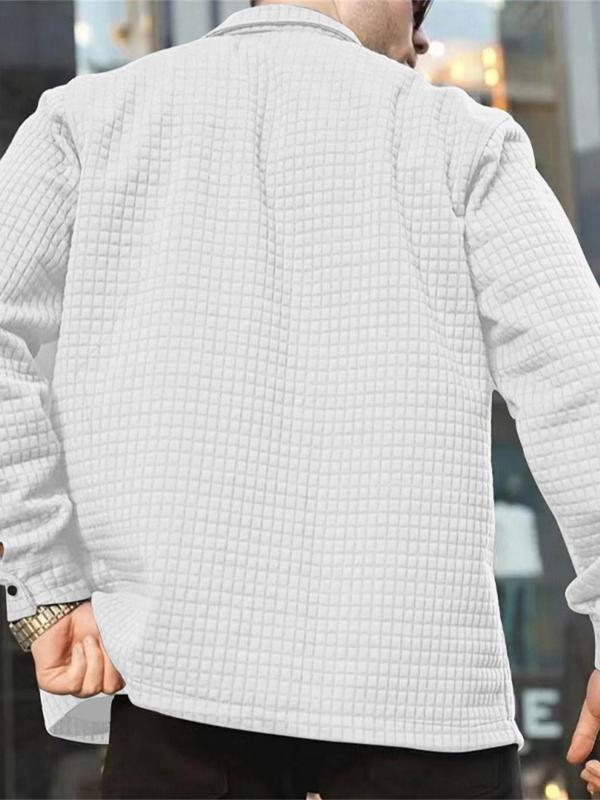 Men's Plain Waffle Knit Pocket Button Front Shirt, Regular Fit Fashion Casual Long Sleeve Collared Top for Fall, Streetwear, Shirts for Men, Men's Clothes for Daily Wear, Fall Outfits, Earthtone Fallfreshness