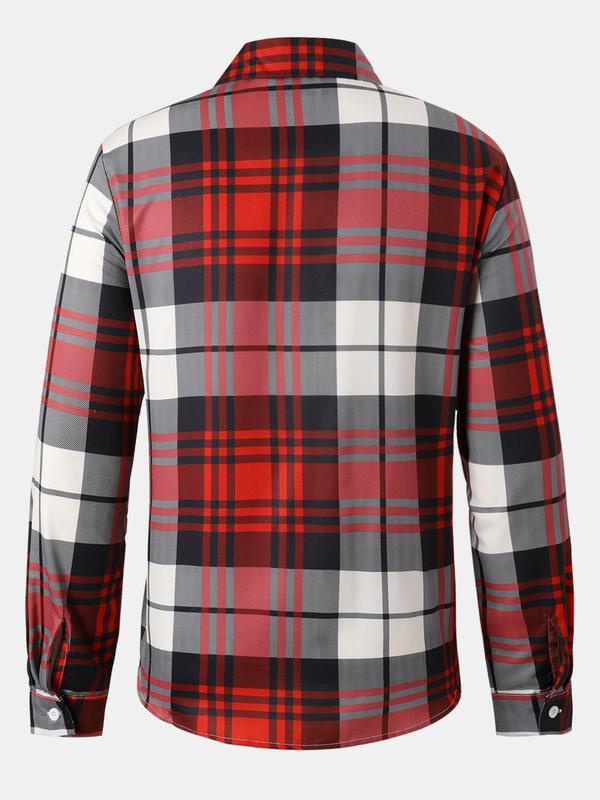 Men's Plaid Print Button Front Shirt, Regular Fit Casual Long Sleeve Collared Top for Spring & Fall, Men's Clothes for Daily Wear