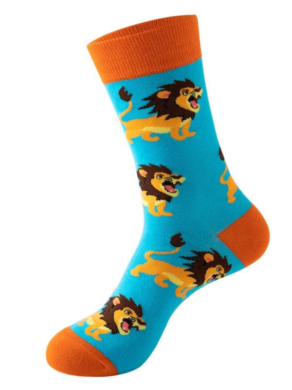 Random Men's Cartoon Animal Print Crew Socks, Casual Comfortable Breathable Socks for Daily Wear, Men's Socks for All Seasons