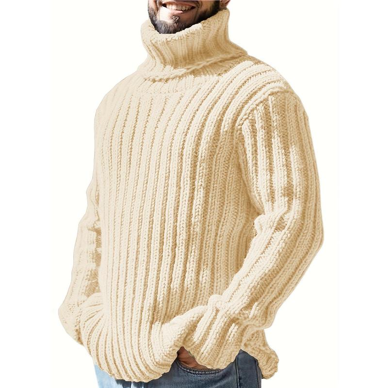 Fashion Men's Solid Color Turtleneck Sweater plus Size Men's Pullover Autumn and Winter Sweater Big Man Casual Wear Fabric Knitwear Menswear