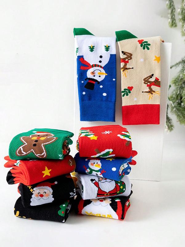 1 5 10pairs Christmas Novelty Cartoon Socks For Men And Women, Santa Socks, Colorful Fancy Funny Dress Socks