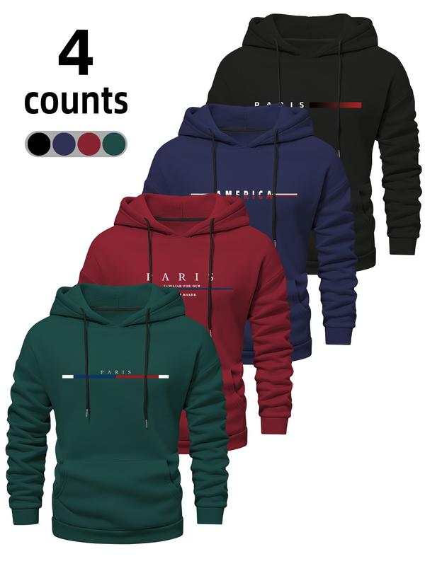 Men's Letter Print Drop Shoulder Hoodie, Fashion Casual Drawstring Pocket Hooded Sweatshirt for Daily Holiday Outdoor Wear, Men Clothes for Fall & Winter