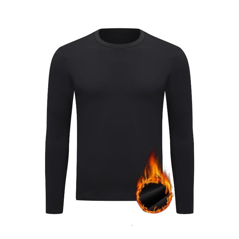 Men's Thermal Underwear Tops - Crew Neck Base Layer Long Sleeve Tops Fleece Lining Bottoming Shirts - For Cold Weather - For Men - Keep Warm & Comfortable - Ideal Gift for Winter Sports Enthusiasts Fabric Menswear Spandex Collar