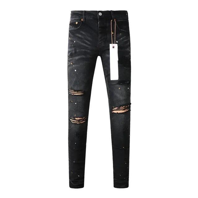 New Fashion 2024 High Quality Purple Brand Jeans American High Street Ripped Patch Trend Retro Straight Leg Jeans