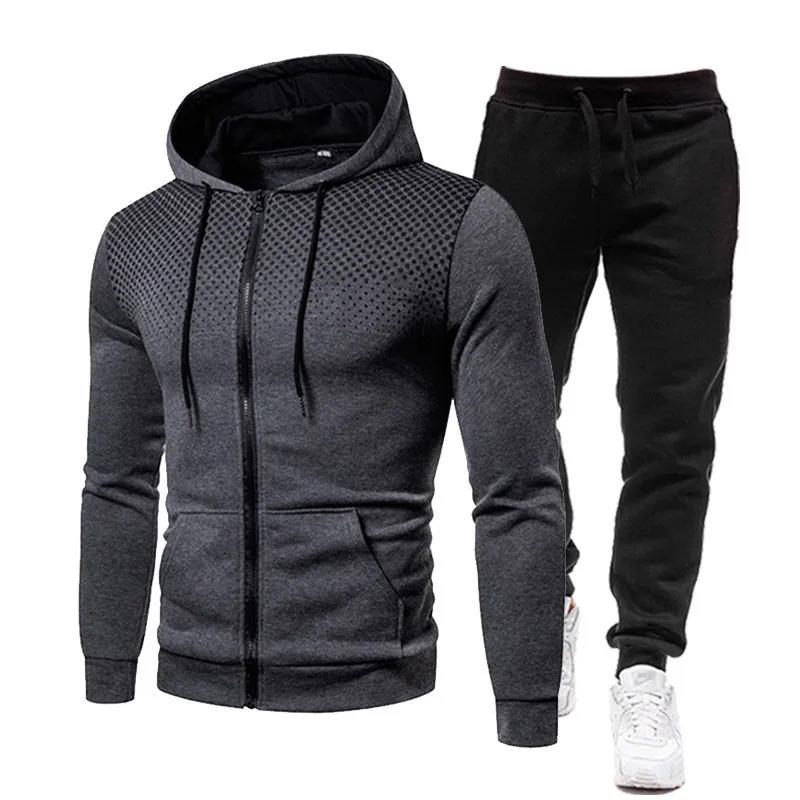 2024 Autumn Winter New Zipper Hoodie Long Pants Set for Men's Fashion Warm Leisure Running Fitness and Sports Two Piece Set Clothing Menswear