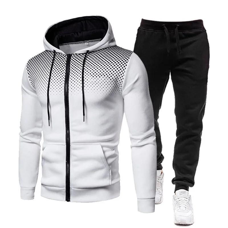 2024 Autumn Winter New Zipper Hoodie Long Pants Set for Men's Fashion Warm Leisure Running Fitness and Sports Two Piece Set Clothing Menswear