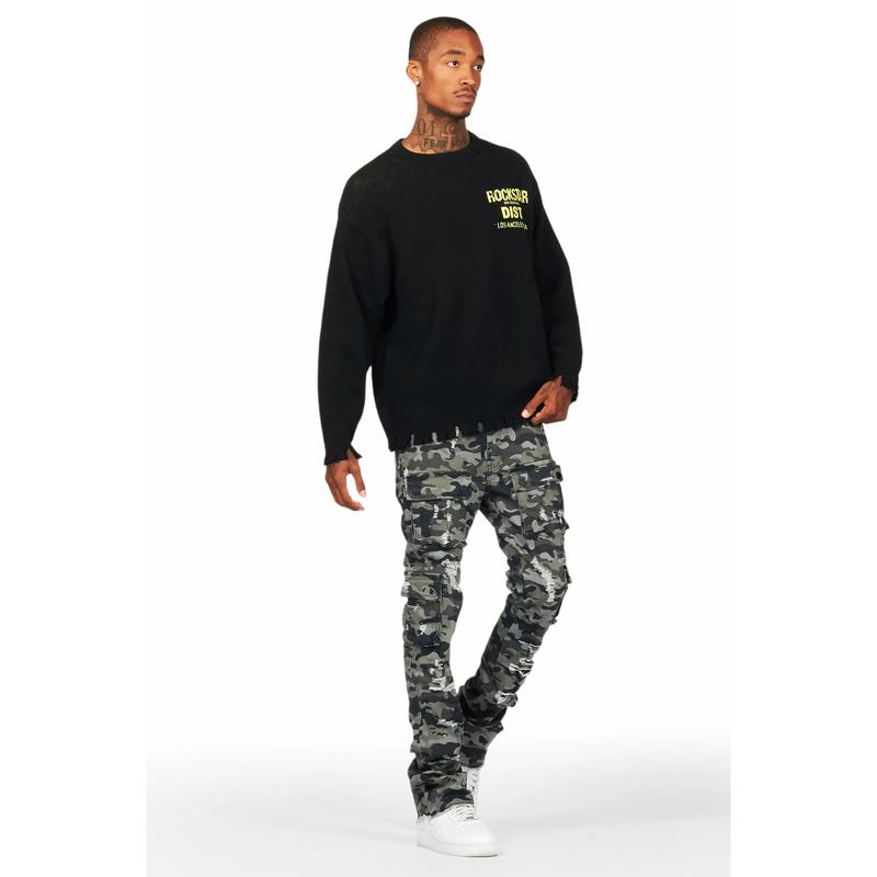 Zaid Grey Camo Stacked Flare Jean