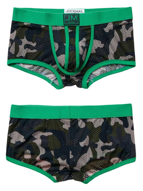 Men's Camo Print Contrast Binding Boxer Brief, Breathable Comfy Underwear for Daily Wear, Casual Men's Underwear for All Seasons, Boyfriend Gifts