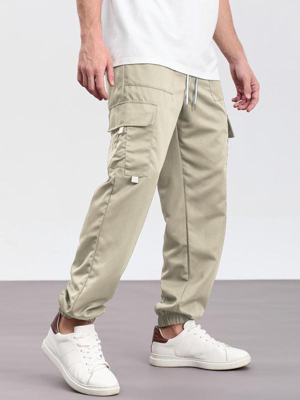 Men's Solid Flap Pocket Drawstring Waist Cargo Pants, Street Fashion Casual Loose Fit Pants for Daily Wear, Men's Trousers for All Seasons