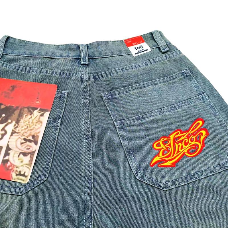 JNCO Y2K Baggy Jeans Vintage Embroidery High Quality Jeans Hip Hop Goth Streetwear Unisex Casual Wide Leg Jeans Vintage Embroidery Denim