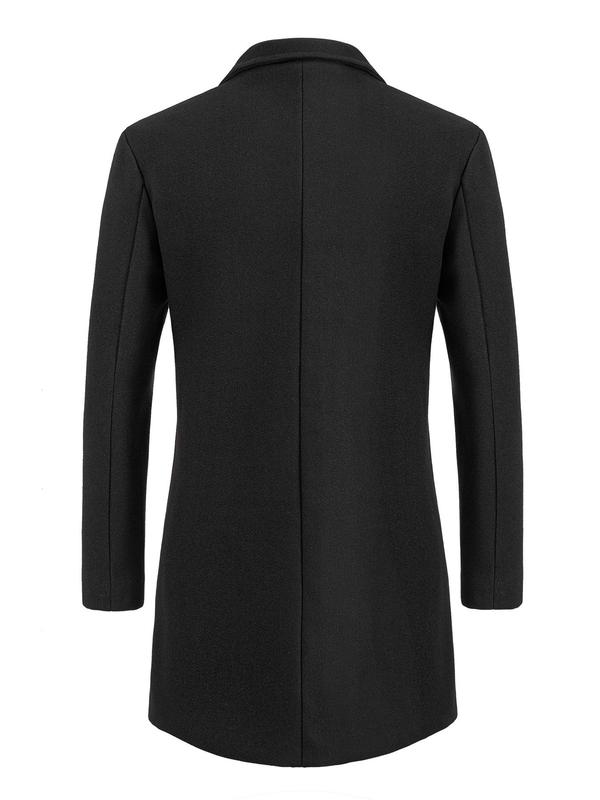 Men's Regular Fit Solid Lapel Collar Single Breasted Longsleeves Trench Coat, Plain Button Front Coat for Men, Menswear Tops, Fashion Cozy Comfy Men's Outerwear for Winter Winter Jacket