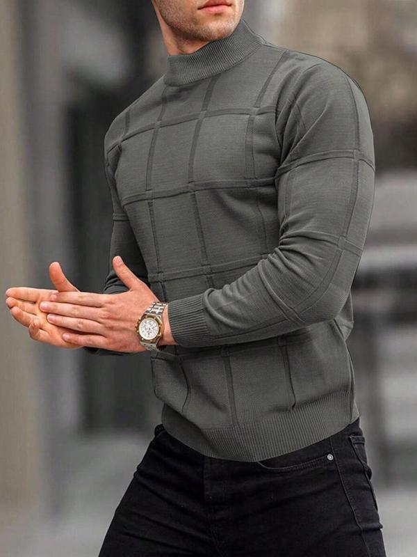 Men's Solid Mock Neck Knit Top, Regular Fit Casual Long Sleeve Jumper for Fall & Winter, Fall Sweaters, Men's Knitwear Clothes for Daily Wear