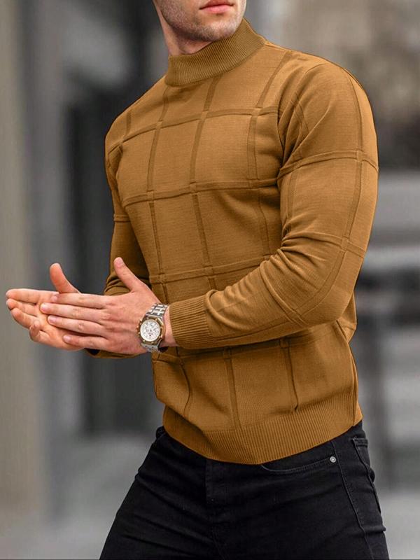 Men's Solid Mock Neck Knit Top, Regular Fit Casual Long Sleeve Jumper for Fall & Winter, Fall Sweaters, Men's Knitwear Clothes for Daily Wear