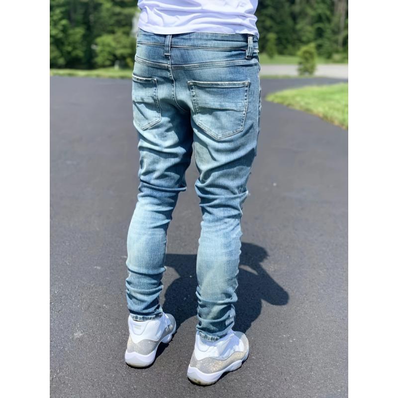 For All Seasons Slim Fit Vintage Style Denim Ripped Jeans Pants For Men